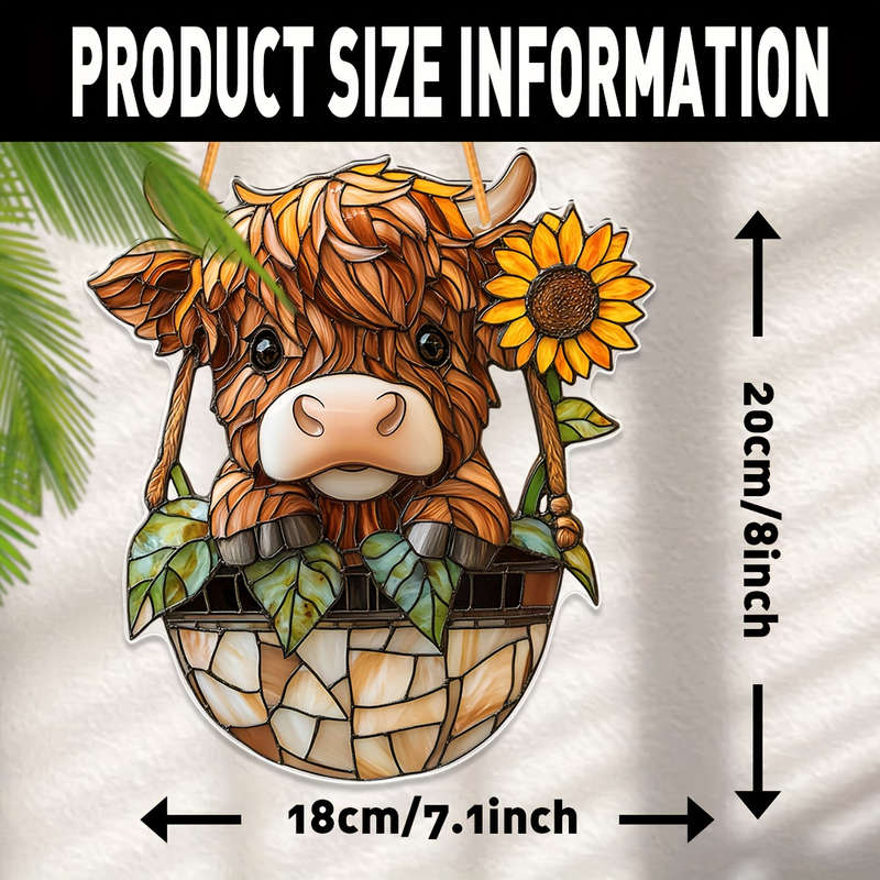 1pc 2D Flat  Highland Cow Acrylic Wall Pediment  Print Farmhouse Window Catchlight 7.1"x8" Ind