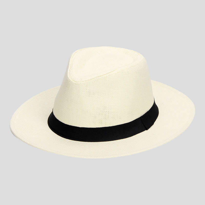1pc Men'S Woven Straw Jazz Hat with Decorative Ribbon Elegant Wide-Brim Vintage Style for Outdo