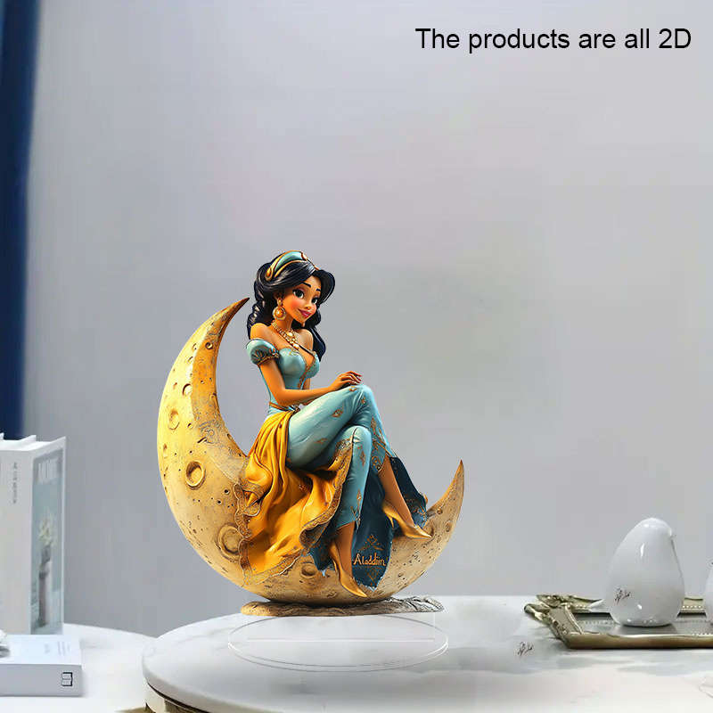 1pc 2D Flat  Disney Aladdin Princess Jasmine Moon Acrylic Figurine Elegant  Cartoon Decor wit