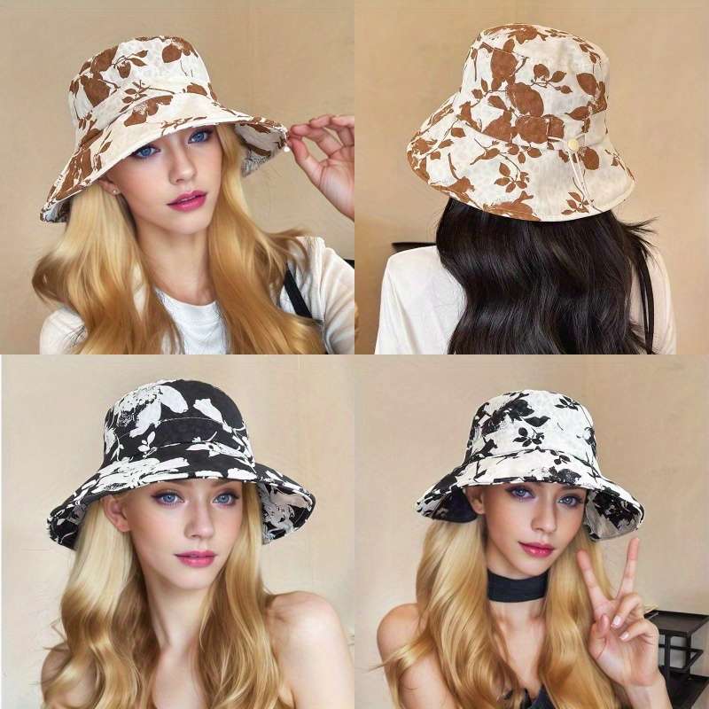 1pc Women'S Stylish Floral Bucket Hat Lightweight Sun-Protective All-Season Use Perfect fo