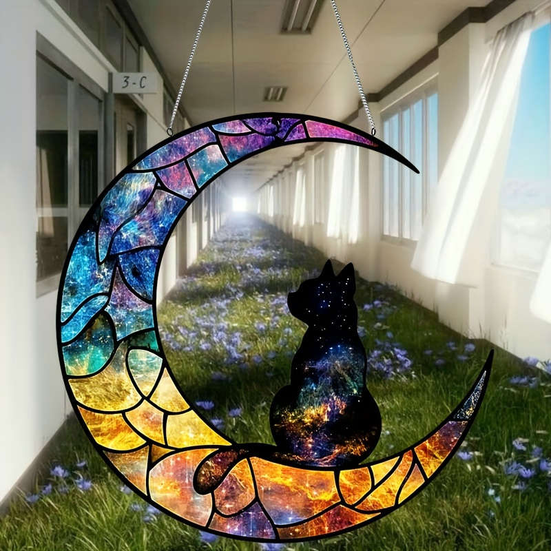 1pc 2D Flat  20.07cm Piece Bohemian Style Acrylic Cat on Moon Sun Catcher- 20.07cm x 20.07cm Animal