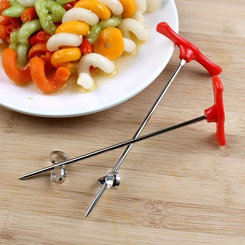 1pc Easy-Grip Stainless Steel Spiral Vegetable Slicer with Red Handle Perfect for Creating Fun