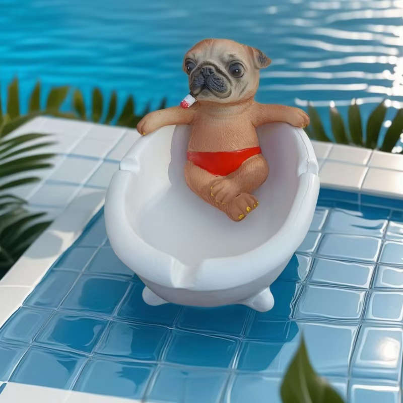 1pc Creative Rogue Puppy Bathing in a Large Ashtray Pool a Unique Ornament a Cute Birthday Gift