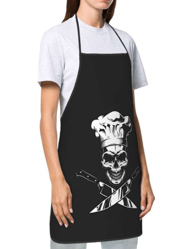1pc Vintage Chef Skull and Crossbones Apron 100% Polyester Woven Fabric Slight Stretch Patterned