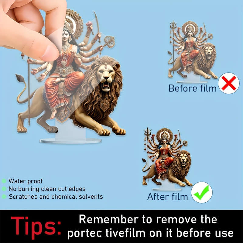 1pc 2D Flat   of Lion Acrylic Statue Durga a Vibrant Multi-Armed Hindu Goddess Symbolizing