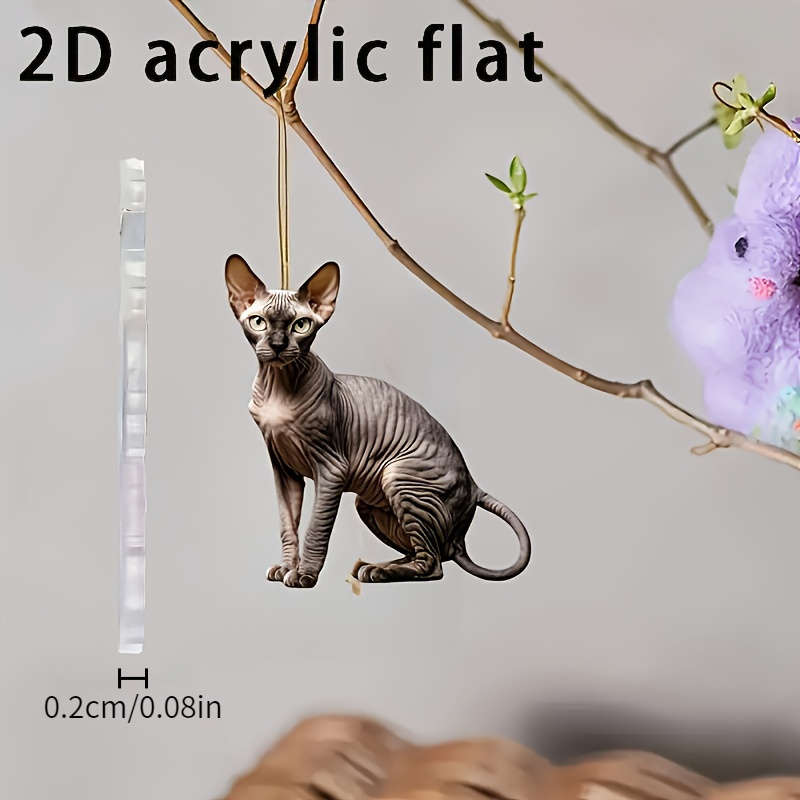 1pc 2D Flat   Acrylic Sphinx Cat Pendant Hairless Cat Design for Car Home Garden Backpa