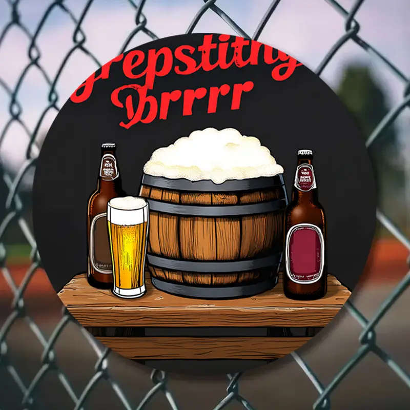 1pc Vintage Barrel Beer Glass Round Aluminum Wall Art 18.82cm Diameter PREPPING DR Themed Decor for