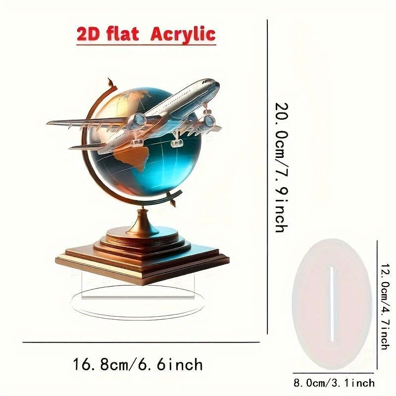 1pc 2D Flat   Modern  Acrylic Airplane Globe Desktop Decoration Contemporary Design fo