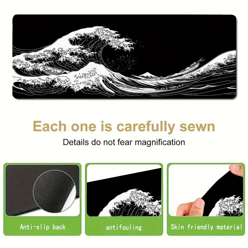 1pc 30x60cm Gaming Mouse Pad Black and White Wave Design Non-Slip Rubber Base