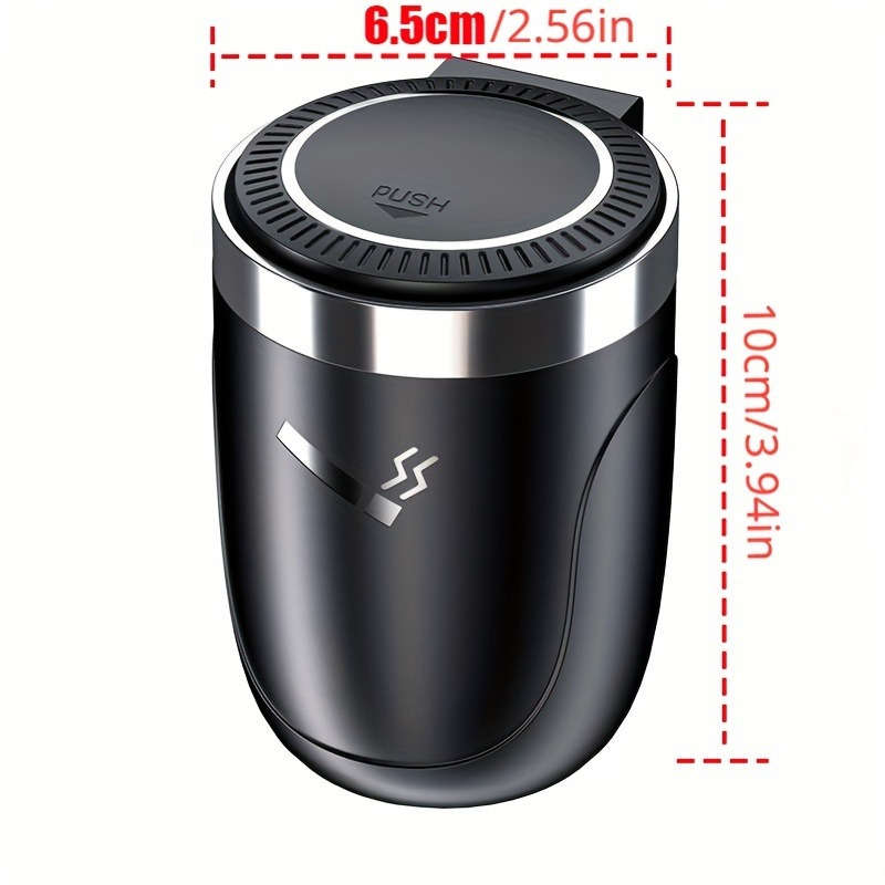 1pc LED Car Ashtray with Push-to-Open Cover Anti-Splash Metal Liner Durable Plastic Constructio