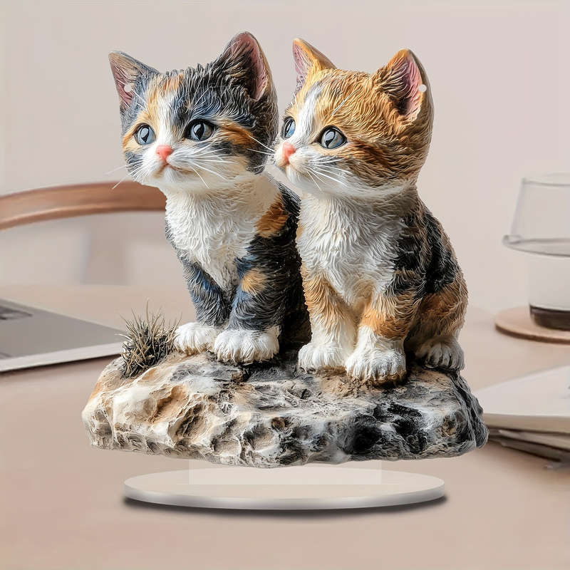 1pc 2D Flat    Acrylic Cat Statue Bohemian Style Decorative Plaque Orange White Kitt
