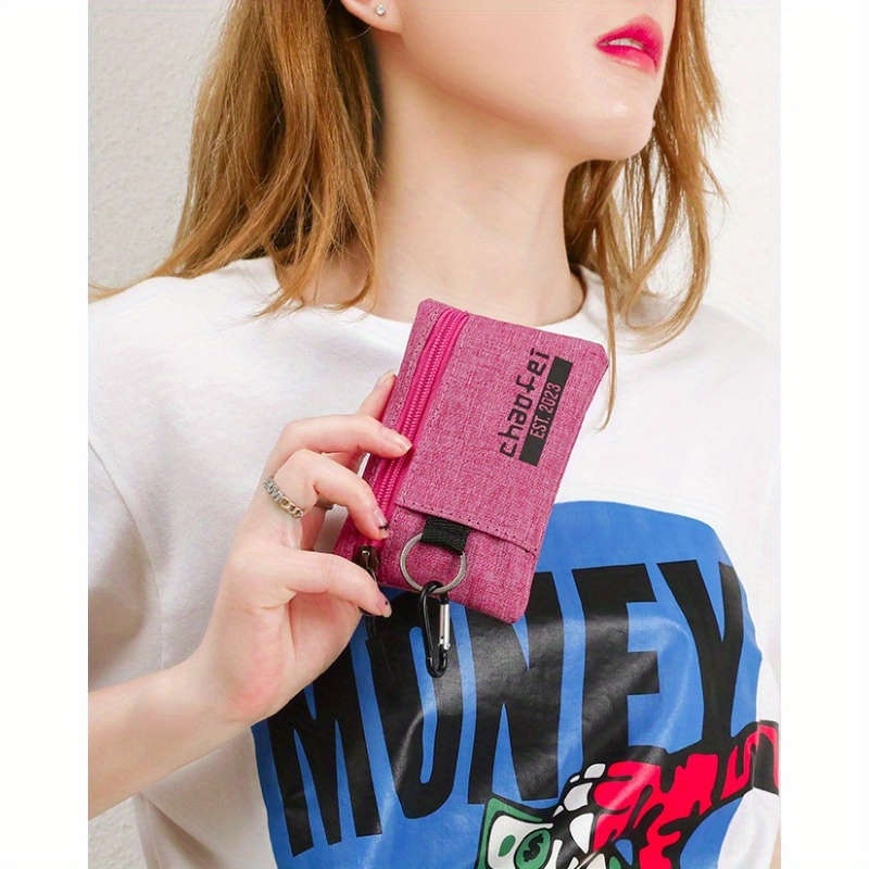 1pc Durable Oxford Fabric Mini Wallet with Zipper Closure Portable Includes Key Card Slots "