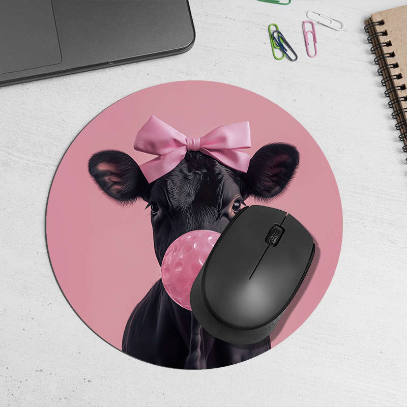 1pc Playful Pink Cow Gumball Design Mouse Pad Durable Comfortable Non-Slip Rubber