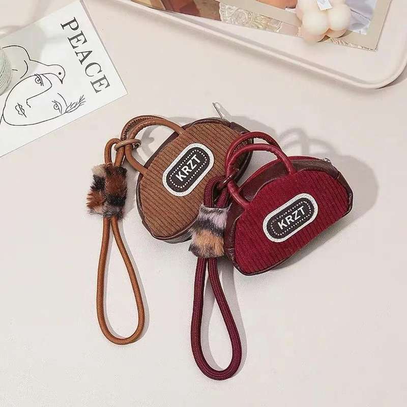 1pc New Multi Functional Coin Purse Corduroy with Lanyard ID Card Badge Wallet Headphone Organizer