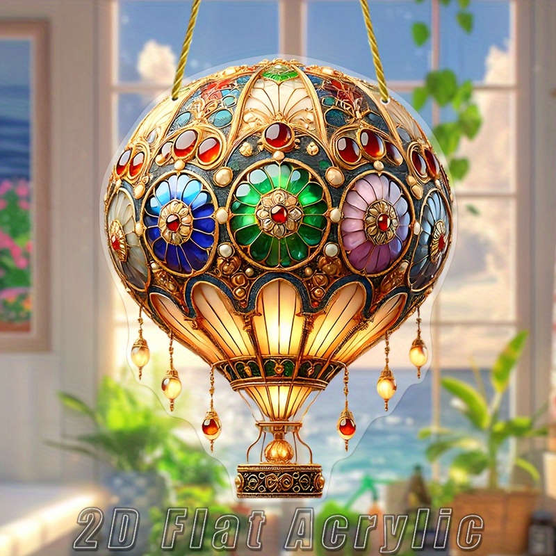 1pc 2D Flat   Acrylic Stained Glass Hot Air Ball Sun Catcher Colorful Festival Animal-Themed