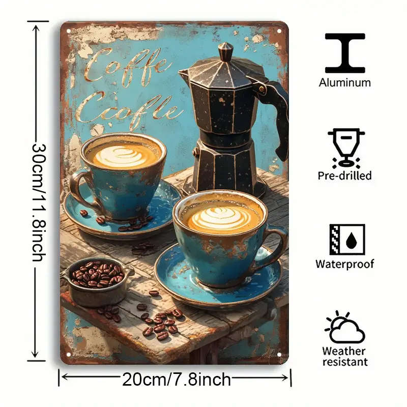 1pc Vintage Coffee Metal Sign 19.81x29.97cm Rustic Aluminum Wall Art Antique Effect Decor for Home K