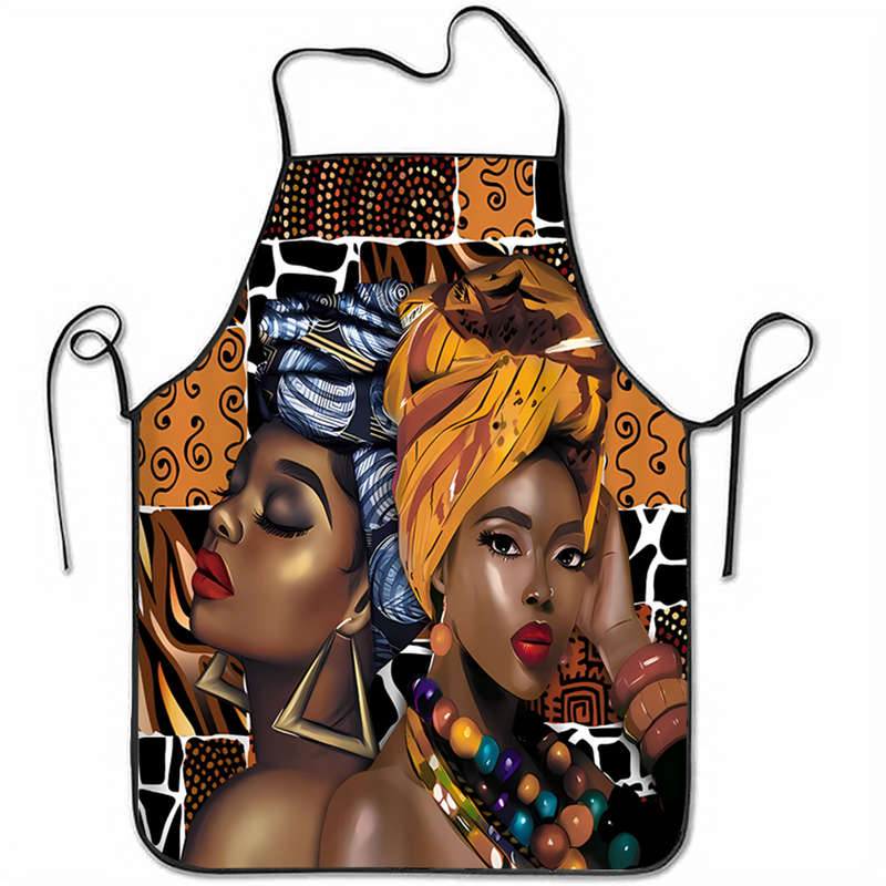 1pc African Queen Print Sleeveless Polyester Apron Woven Kitchen Home Baking Work Apron with A