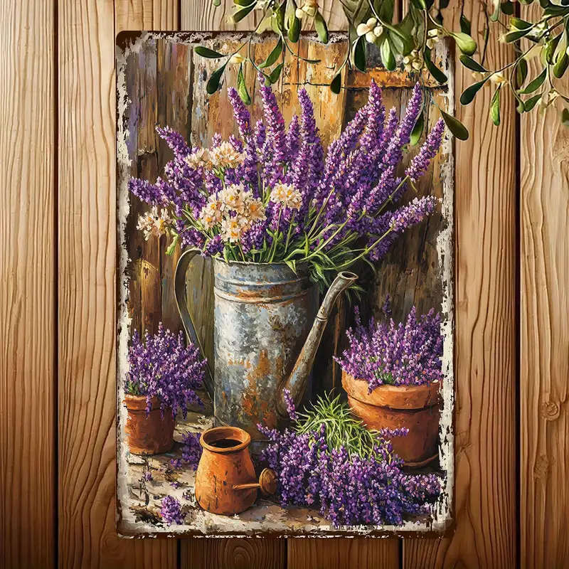 1pc Room Decor Vintage Lavender Flower Metal Tin Sign 20.32x30.48cm Durable Iron Wall Art for Home a