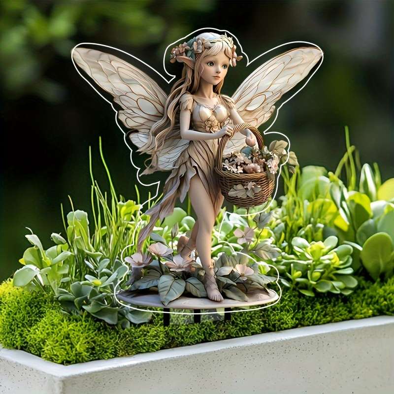 1pc 2D Flat   Bohemian Style Acrylic Fairy Garden Sign Weatherproof Outdoor Decoration for Potte