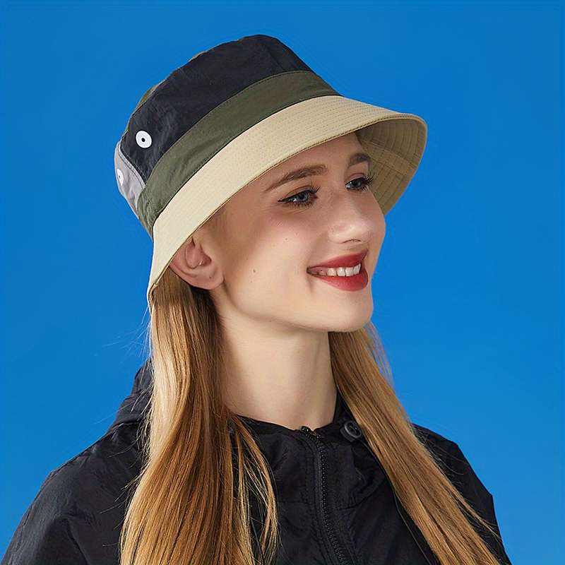 1pc Lightweight Quick-Dry Breathable Bucket Hat for Couples Stylish Color Block Design Adjus