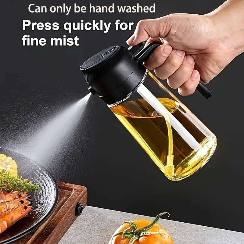 1pc Dual-Use Oil Sprayer and Dispenser Bottle Transparent with Black Cap Ideal for Cooking