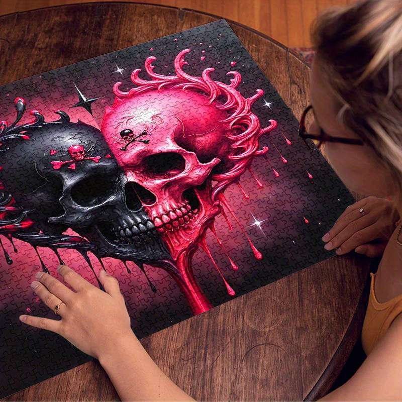 1000pcs Black and Red Skull Heart Jigsaw Puzzle Challenging DIY Brain Teaser for Ad