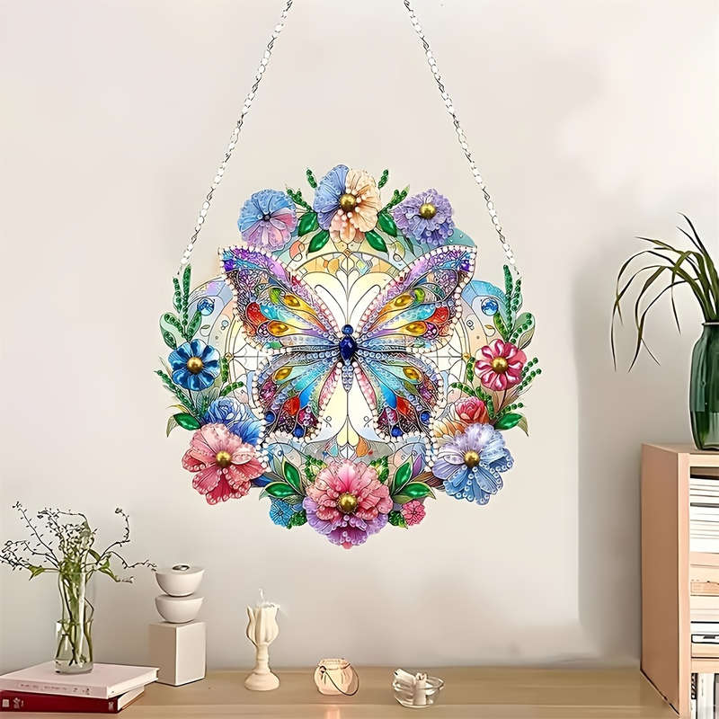 1pc 2D Flat  Printing Acrylic Flat NOT 3D Butterfly Art Hanging Decor Door Hanging Decor Window H