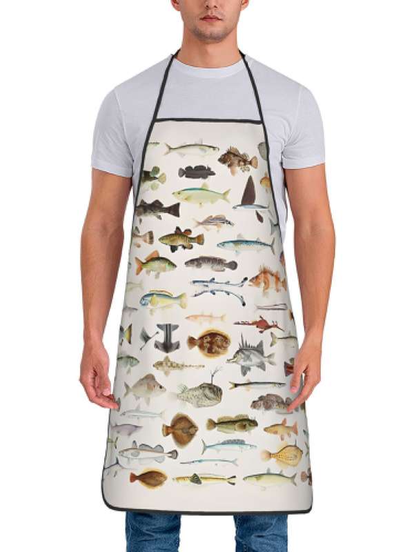 1pc Humorous Apron Featuring a Fish Chart for Cooks in Restaurants.