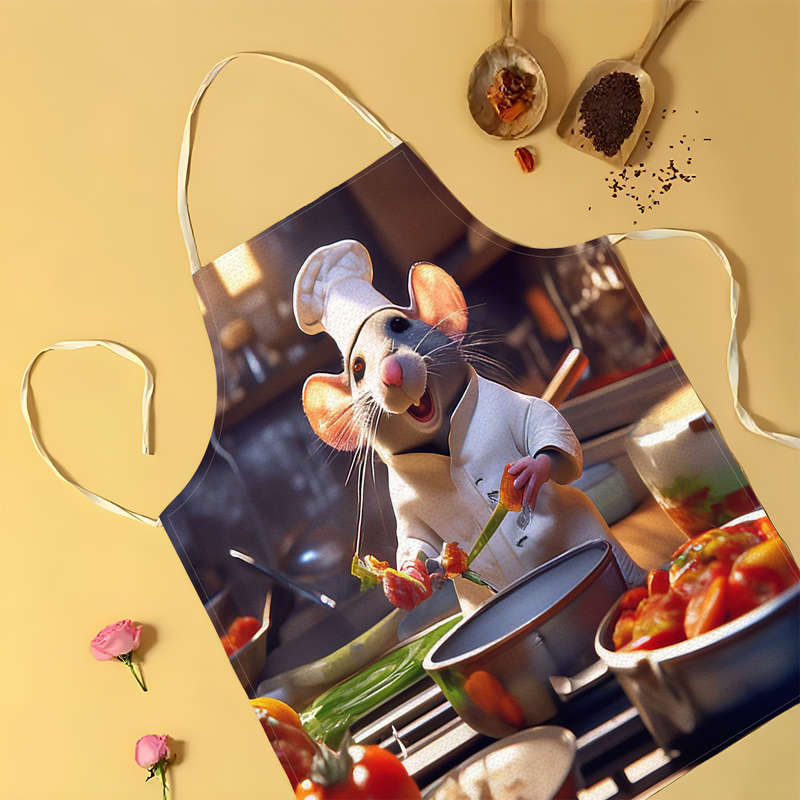 1pc Adjustable Chef Mouse Apron Durable Polyester Kitchen Bib with Cute Cartoon Mouse Cooking