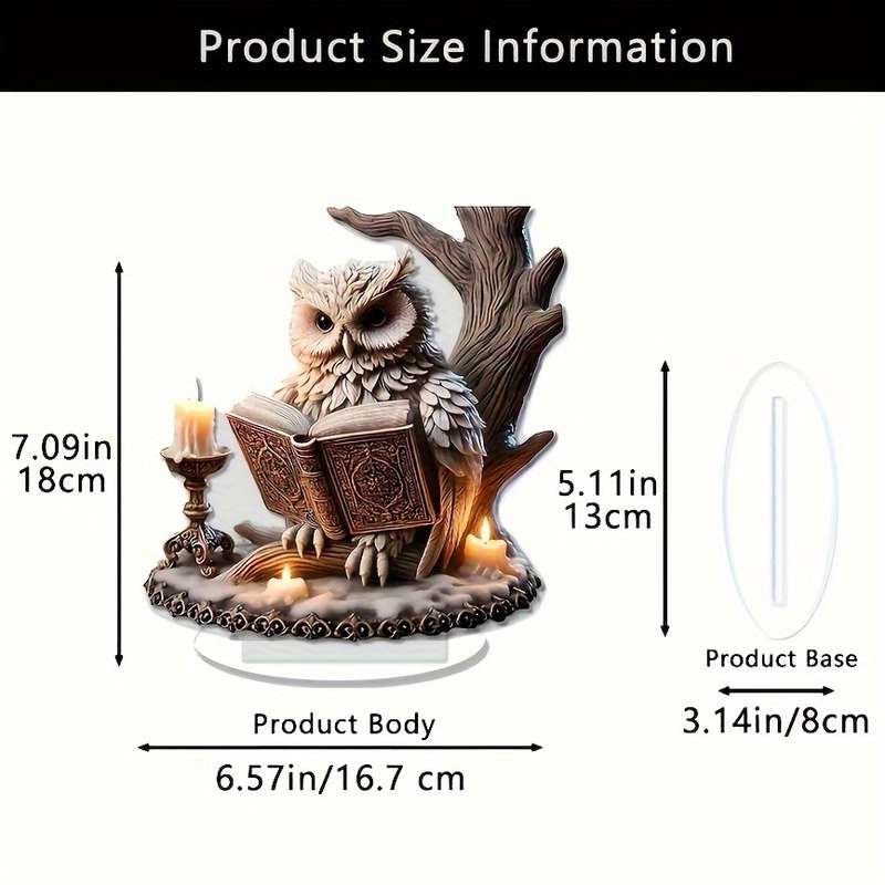 1pc 2D Flat  Retro Crystal Owl Reading Sculpture-  Acrylic Desktop Decoration Whimsical Animal T
