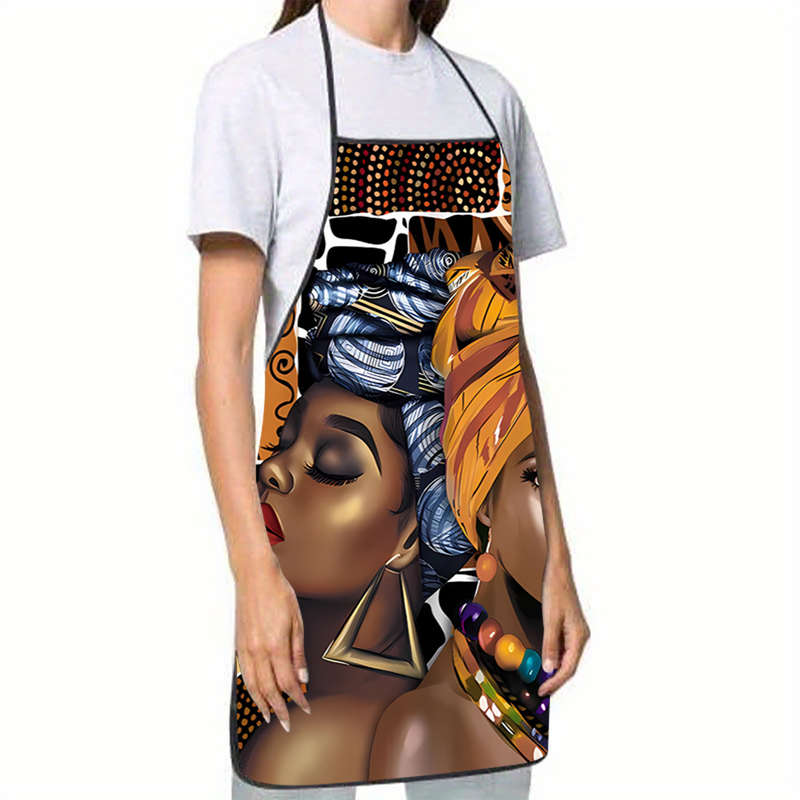 1pc African Queen Print Sleeveless Polyester Apron Woven Kitchen Home Baking Work Apron with A
