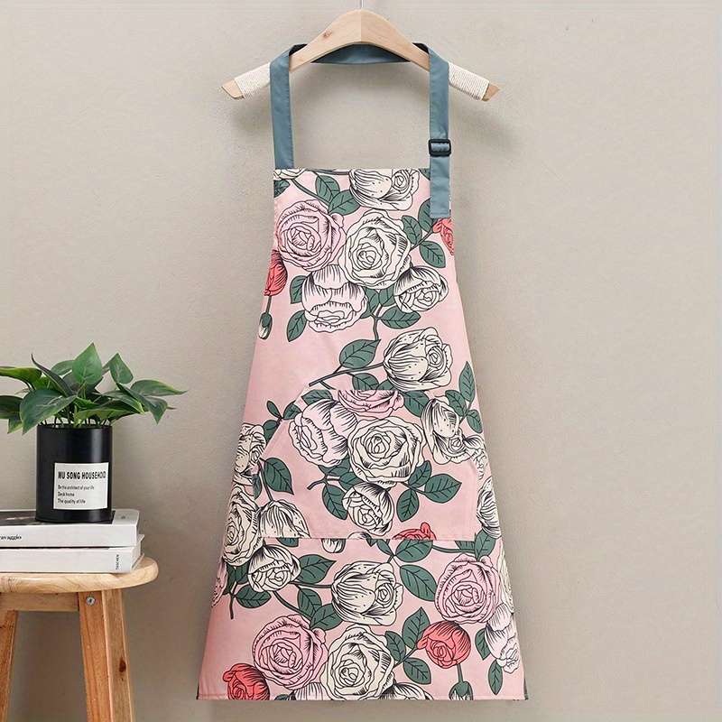 1pc Adults' Floral PVC Apron Stain-Resistant Durable Adjustable Oil-Resistant for Cooking Ga