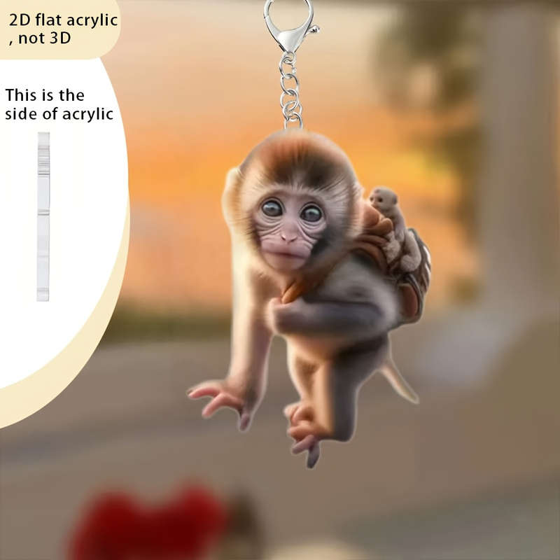 1pc 2D Flat  Keychain Keychain Retro  Charming Walking Monkey Key And Decorative Accessories