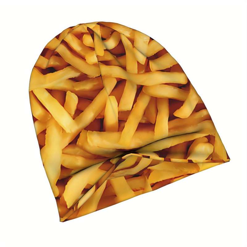 1pc BIIHUDU Men's French Fries Beanie Cap Funky Style Stretchy Polyester Knit Hat with Realistic