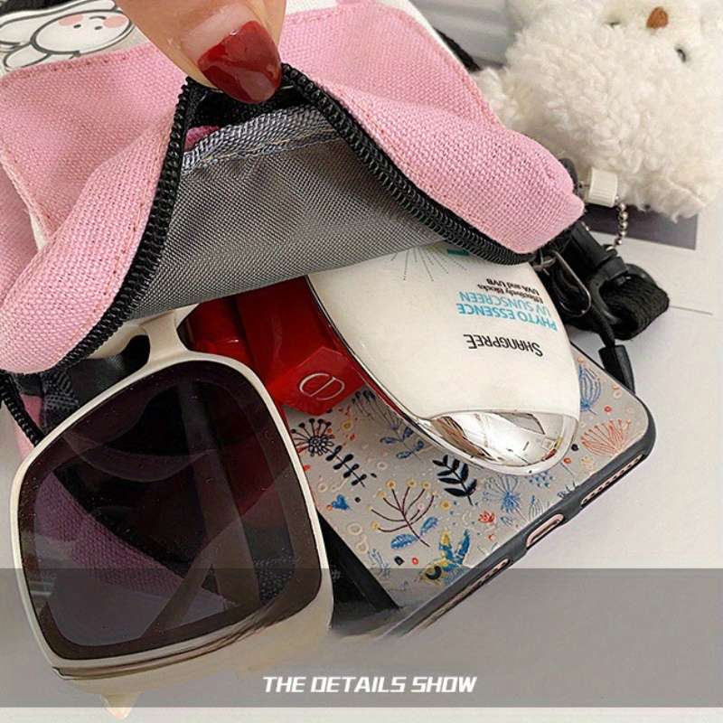 1pc Cute Bunny Canvas Crossbody Bag for Girls Simple Shoulder Messenger with Color-Block Desi