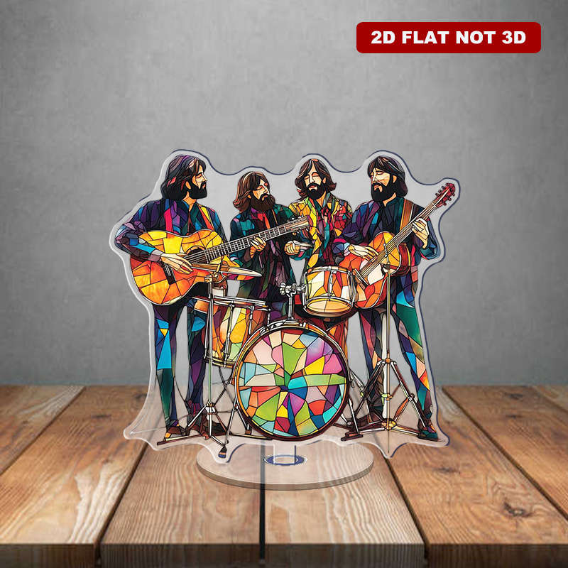 1pc 2D Flat  2D Rotating Acrylic Beatles Band Ornament with Stained Glass Design Featuring Jo