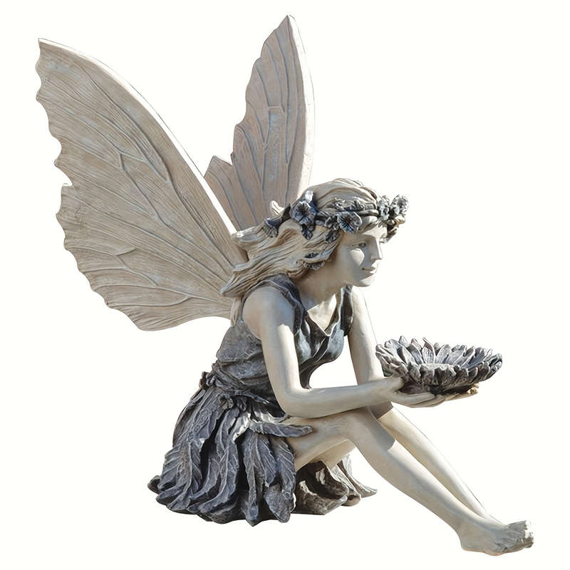 1pc 2D Flat Whimsical Fairy Garden Statue Resin Fairy with Wings Holding