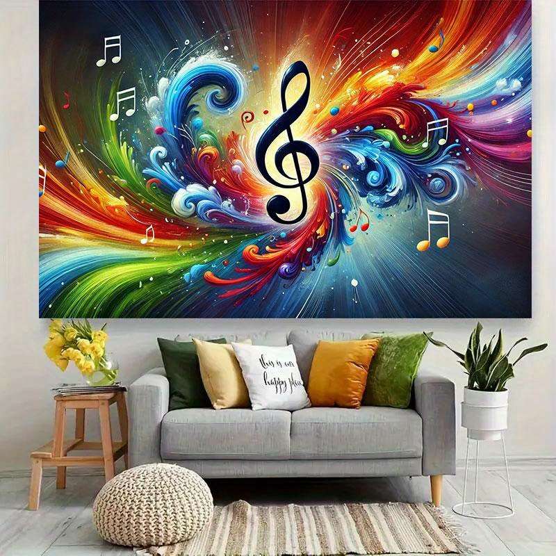 1pc 243.84x182.88cm Vibrant Musical Note Dance Polyester Backdrop Banner Colorful Abstract Design