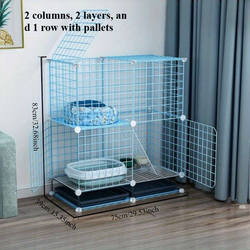 1pc Blue 2 columns 3 layers 1 row Pet Cage