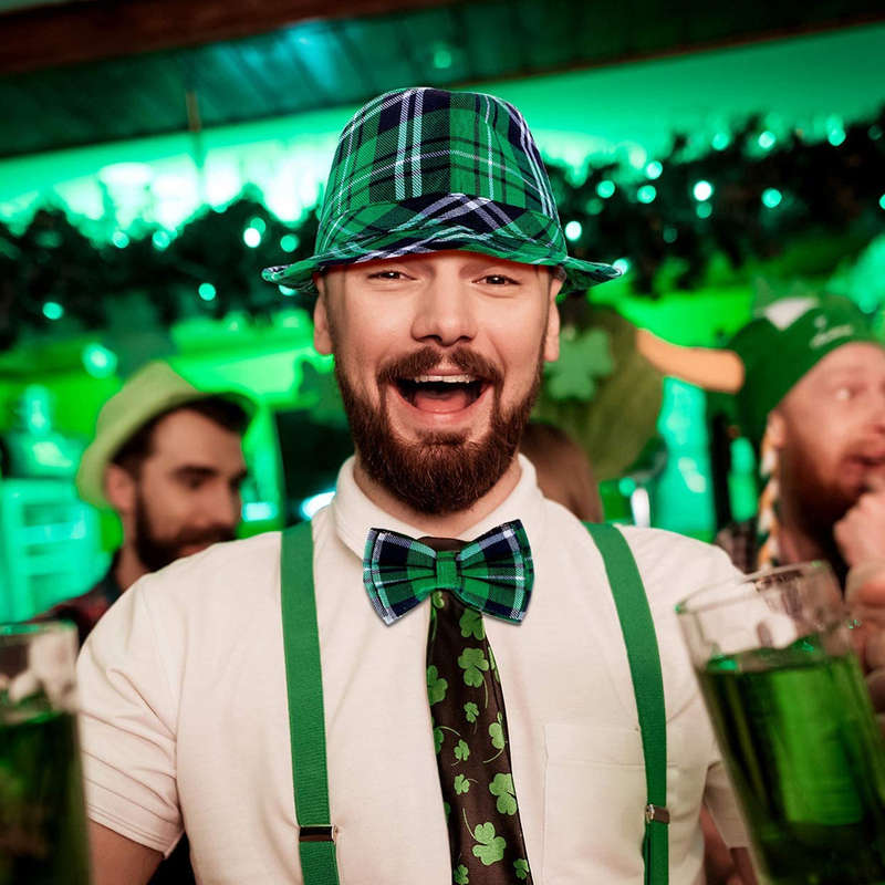 1pc St. Patrick'S Day Green Checkered Hat and Irish Party Accessories Set Men'S and Women'S Hats 1p