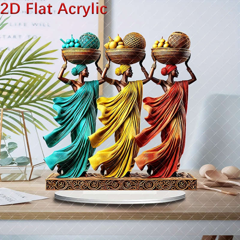 1pc 2D Flat  Vibrant African Women Acrylic Sun Catcher  with Intricate Base 20.98cm x 19.81cm