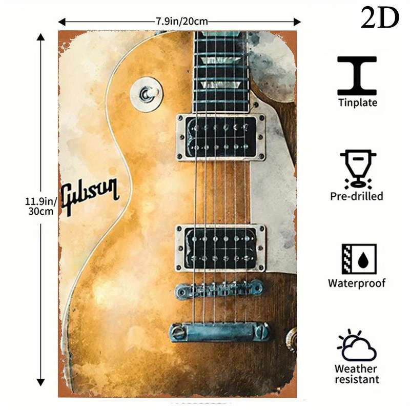1pc Gibson Classic Sound Electric Guitar Art 20.07x30.23cm Iron Wall Decor Durable Metal Sign fo