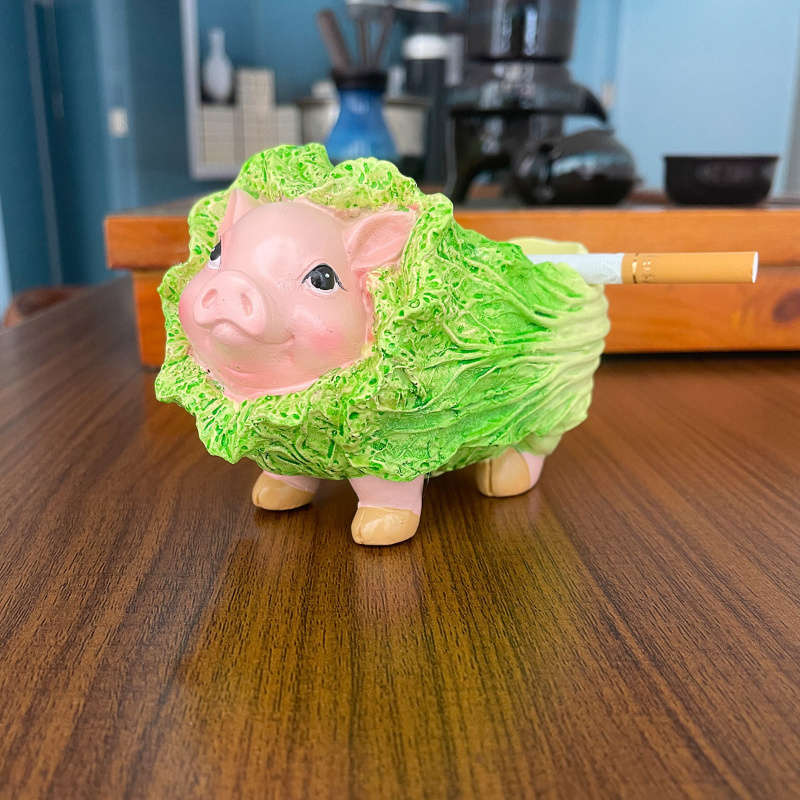 1pc Cute Pig Arch Cabbage Ashtray C Funny Resin Tabletop Decor for Living Room Dining Area or Gif