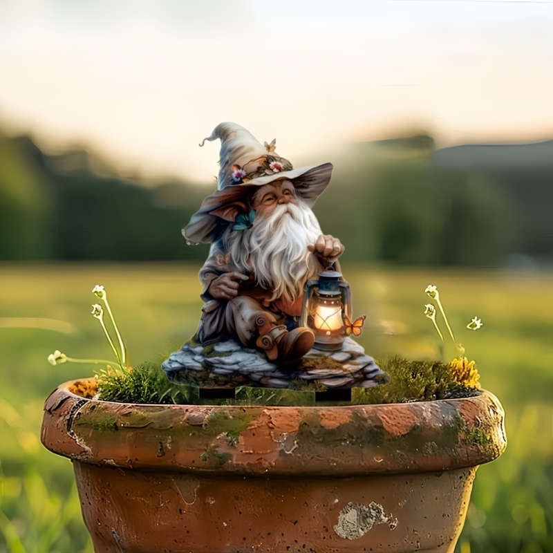 1pc 2D Flat  A  Bohemian-Style Garden Fairy with a Lantern a Plastic Fairy Decoration for Outd
