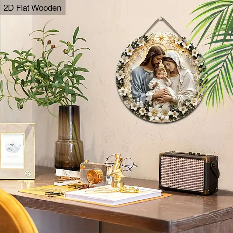 1pc Holy Family Nativity Scene Wooden Wall Art Versatile 2D Jesus Mary Joseph Decor for Home Office