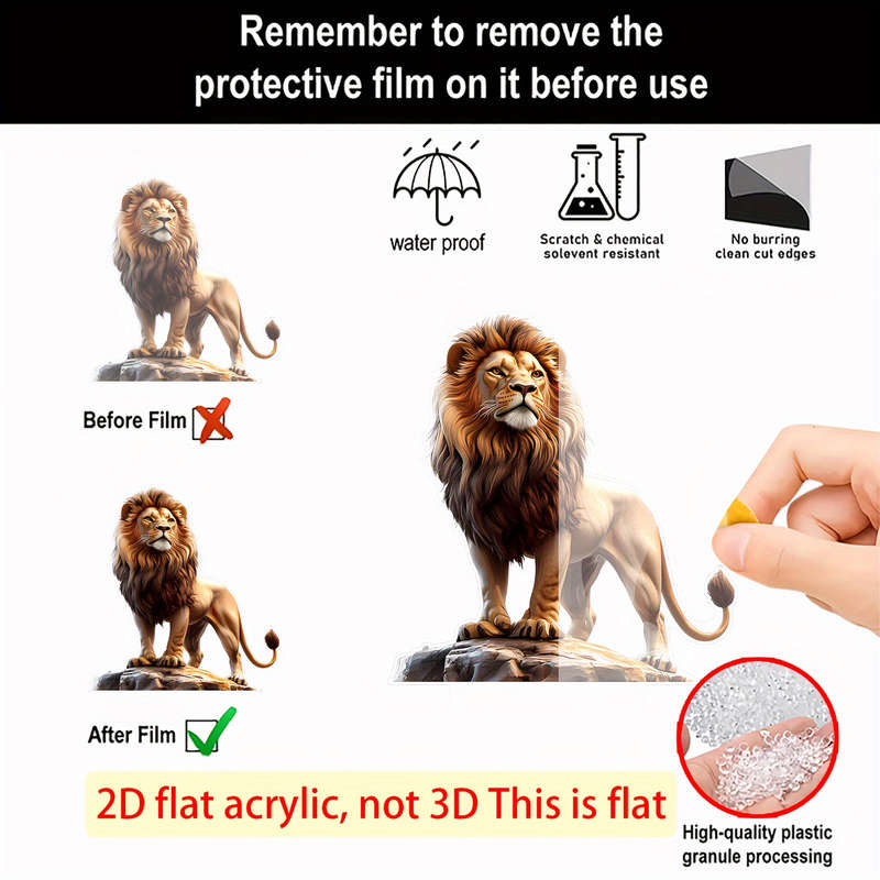 1pc 2D Flat    Acrylic Majestic Lion Sun Catcher with Wooden Base 17.78cm x 19.99c