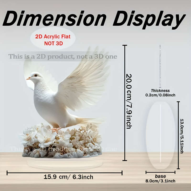 1pc 2D Flat  Elegant Flying Pigeon Acrylic Decorative Card  Graphic Design with Floral Base Mo