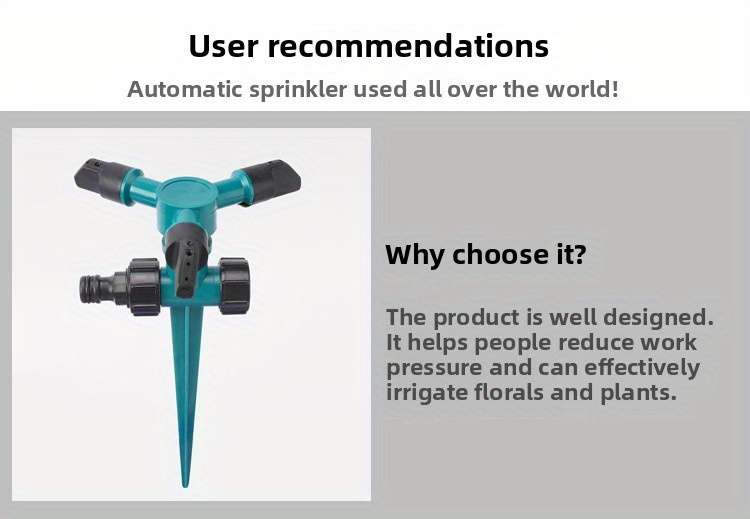 1Pc 3 Arm 360 Degree Rotating Multi Head Garden Sprinkler