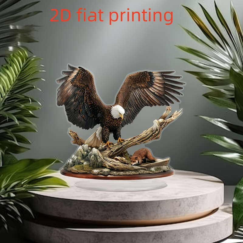 1pc 2D Flat   Boho Acrylic Eagle Decor with Mountain Forest Base Majestic Eagle Perched
