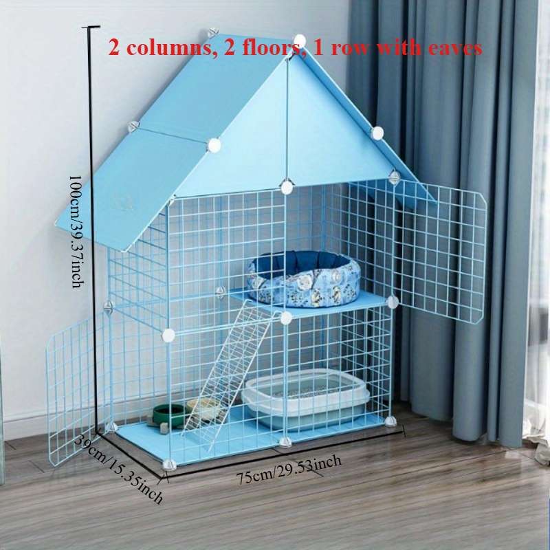 1pc Blue L-shaped 1-layer With Tray Pet Cage